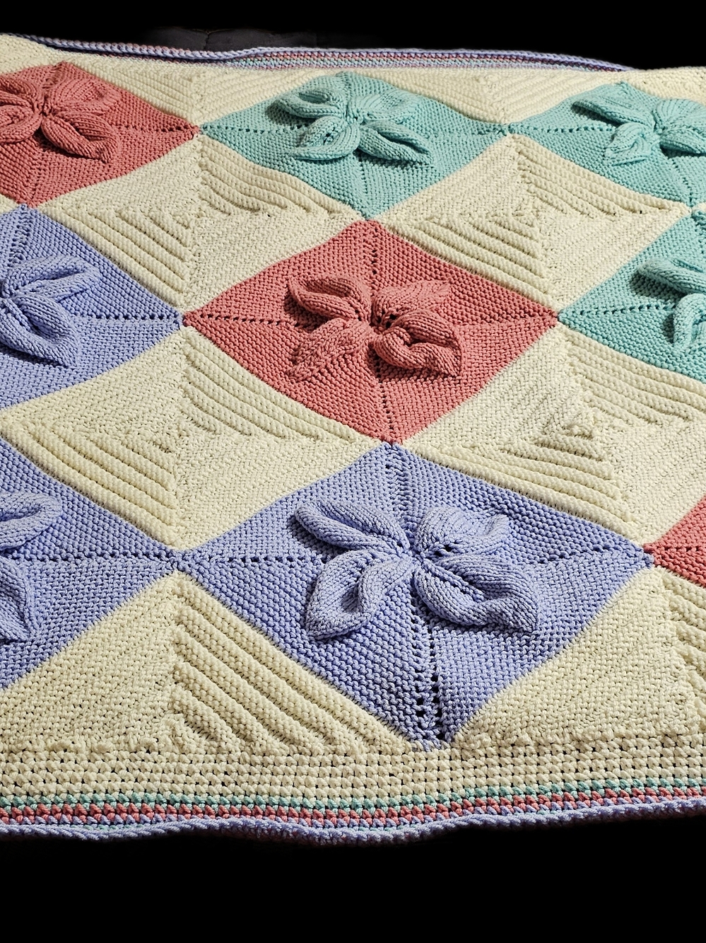 New Handmade Knit Floral Throw